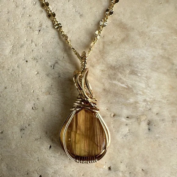 14k Gold Fill Rutilated Quartz Healing Stone Necklace Pendant - Picture 4 of 14